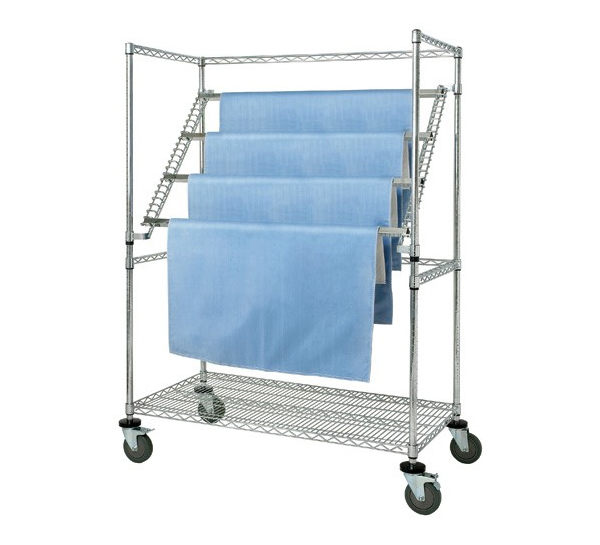 Sterile Wrap Cart with Cascading Hanging Bars Material Flow